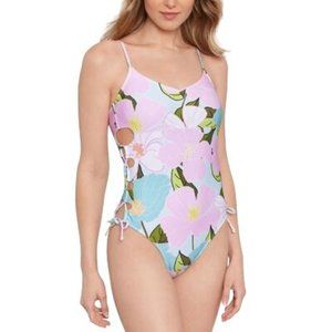 Salt + Cove Women's One Piece Lace-up Swimsuit  Lovely Lilies Large NWT